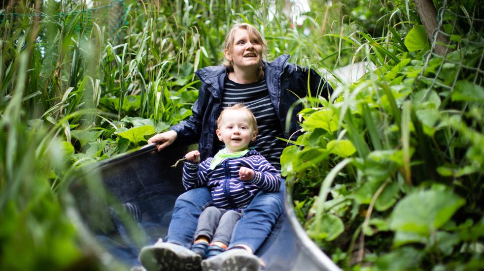 mother and son on slide at blackgang chine